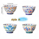 Axyaa Hand-Painted Ceramic Rice Bowls - 4pcs Set for Soup, Salad or Yogurt