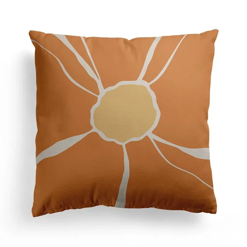 Axyaa Nordic Orange Geometric Flower Print Throw Pillow Cover for Home and Office