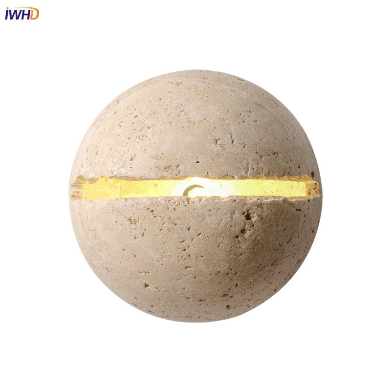 Axyaa Round Yellow Travertine LED Wall Light for Creative Room Decor