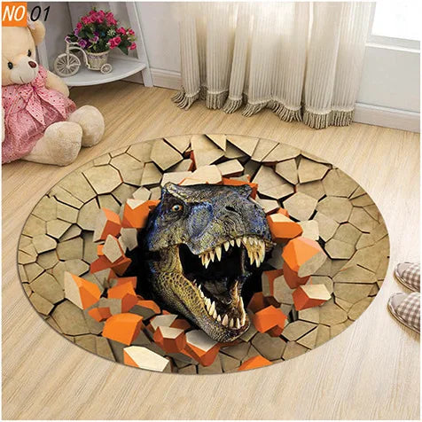 Axyaa Dinosaur Cartoon Kids Round Carpet Rug for Home Floor - Anti-Slip Mats