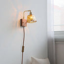 Axyaa Amber Glass Wood LED Wall Lamp with Switch for Living Room and Stair Lighting