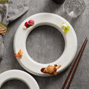 Axyaa Round Donut Ceramic Plate Dessert Snack Sushi Dim Sum Serving White Tableware