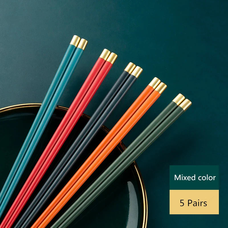 Axyaa Alloy Chinese Chopsticks Set, Colorful Non-Slip Sushi Sticks, 5 Pairs