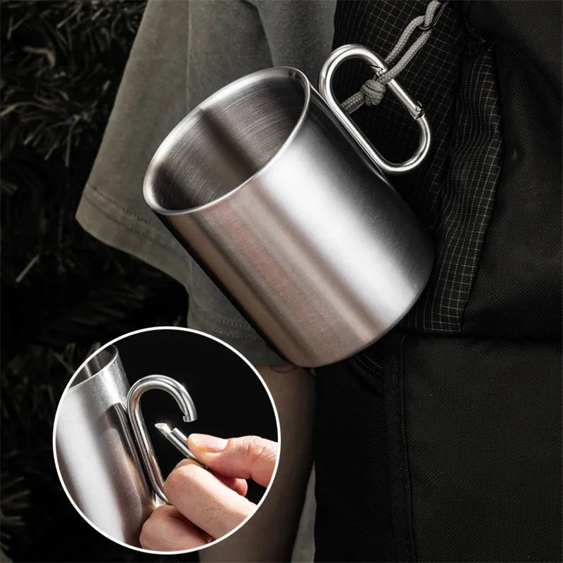 Axyaa Stainless Steel Portable Beer Mug with Lid & Foldable Handle