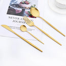 Axyaa Gold Cutlery Set: 4Pcs Stainless Steel Flatware Knives Forks Spoons Teaspoons