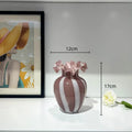Axyaa Striped Glass Vase with Wavy Edge - Vintage Floral Arrangement Accessories