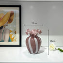 Axyaa Striped Glass Vase with Wavy Edge - Vintage Floral Arrangement Accessories