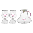 Axyaa 3D Pink Winged Heart Glass Carafe - Lovely Water Jug for Lovers
