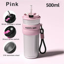 Axyaa Stainless Steel Coffee Cup with Straw and Rope - 500ML Thermos Mug