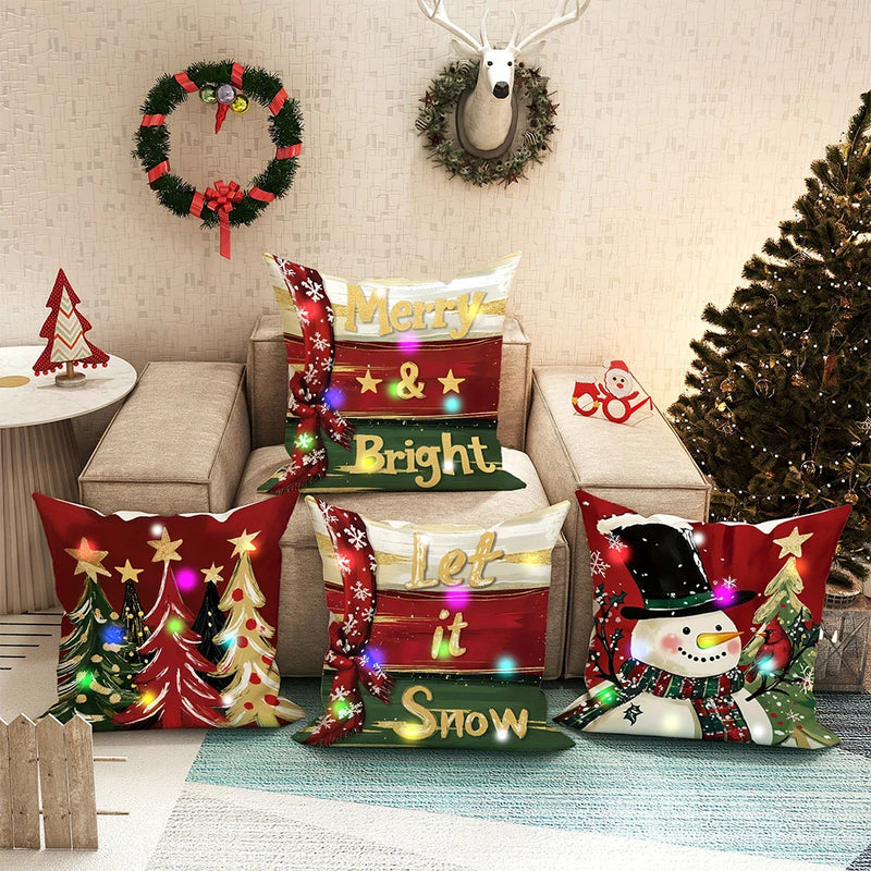 Axyaa LED Luminous Pillowcase - Snowman & Christmas Tree Design for Home Decoration & Gifts