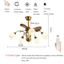 Axyaa Mid-Century Ceiling Fan with Wooden Glass Chandelier & Remote Control