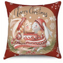 Axyaa Christmas Rabbits & Festive Characters Pattern Cushion Cover for Sofa, Bedroom, Car