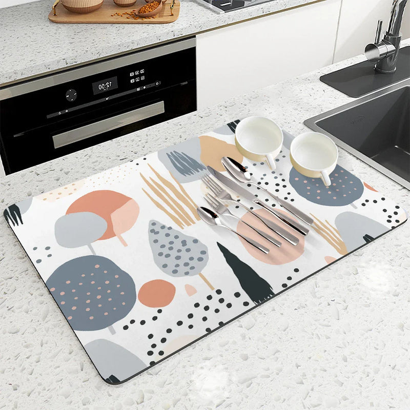 Geometric Color Block Non-Slip Absorbent Mat by Axyaa: Kitchen Counter Drain Mat