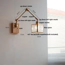 Axyaa Ash Wood LED Swing Arm Wall Lights with Pull Chain Switch & Blue Glass