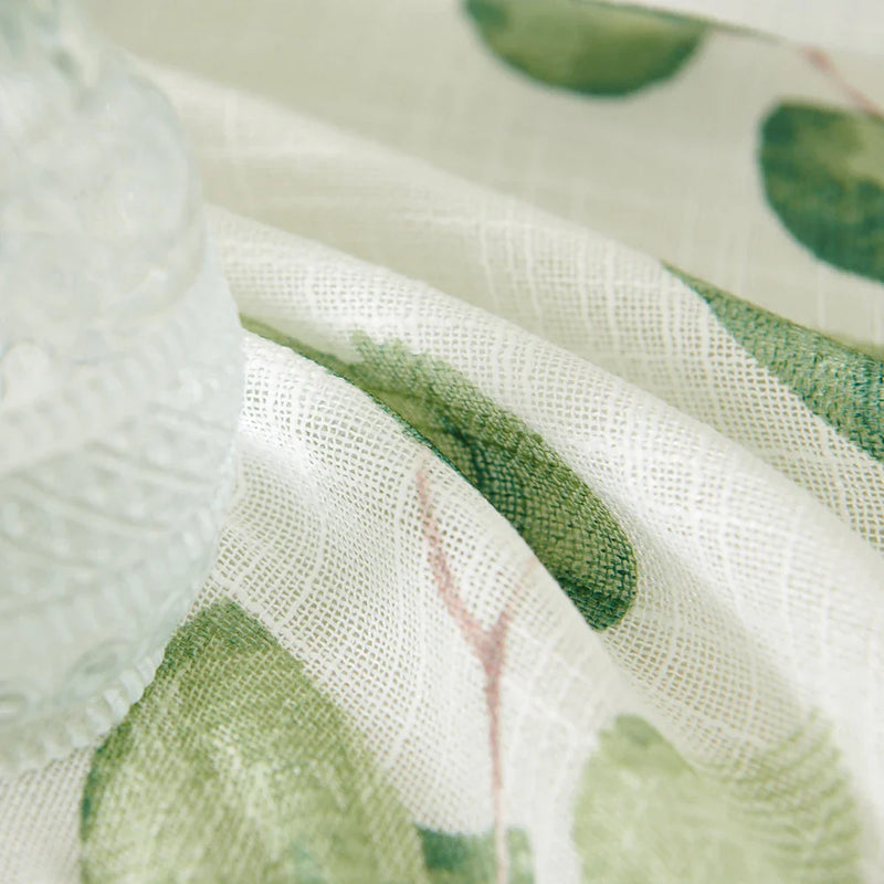 Green Leaves Printed Sheer Voile Curtains by Axyaa - 1 Pair