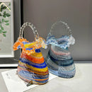 Axyaa Glass Craft Vase Basket Handbag Set | Home Decoration Floral Arrangement Accessory