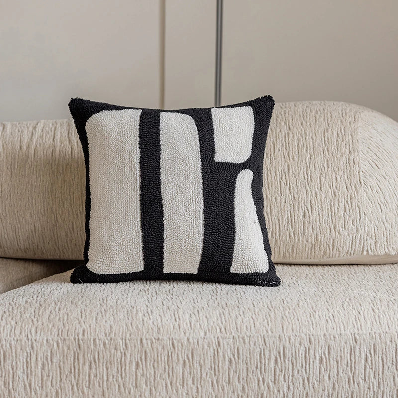 Embroidered Tufted Cushion Cover in Neutral Tones by Axyaa