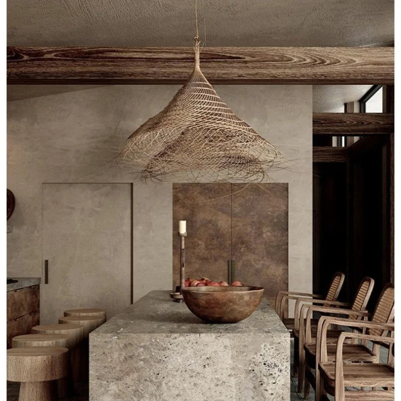 Axyaa Ratten E27 Led Pendant Light: Japan Style Metal Dining Room Hanging Lamp