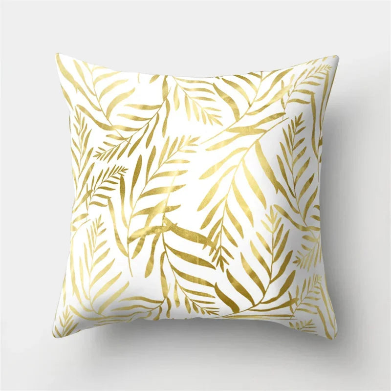 Golden Leaf Tropical Pillow Cover for Home Decor by Axyaa