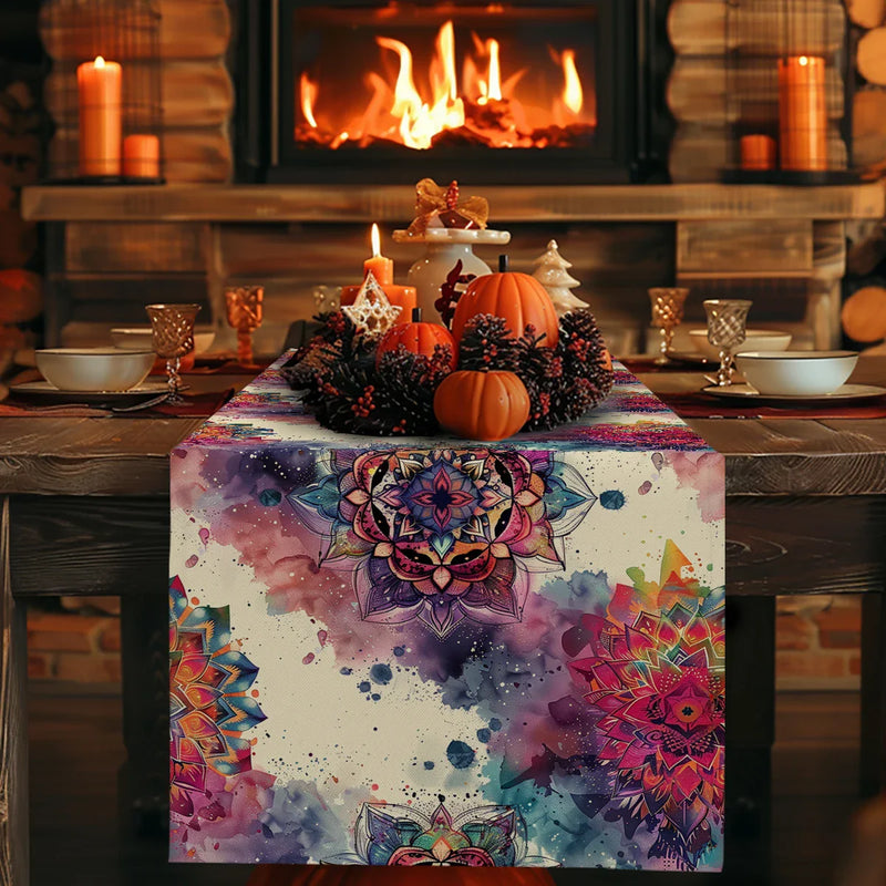 Axyaa Watercolor Mandala Flower Lines Table Runner