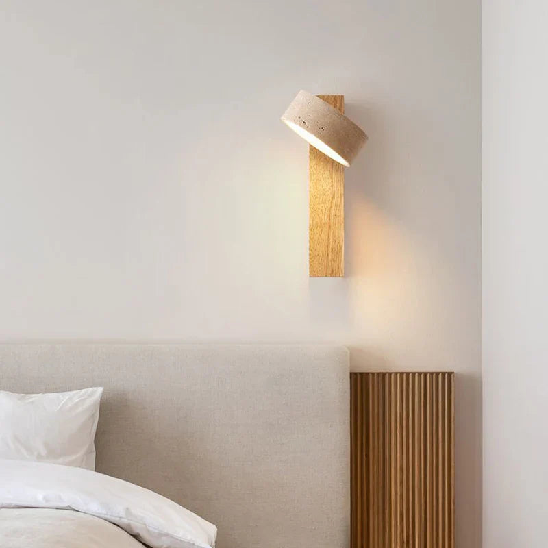 Axyaa Rotatable LED Wall Light with Natural Stone, Wood Sconce for Bedroom and Parlor