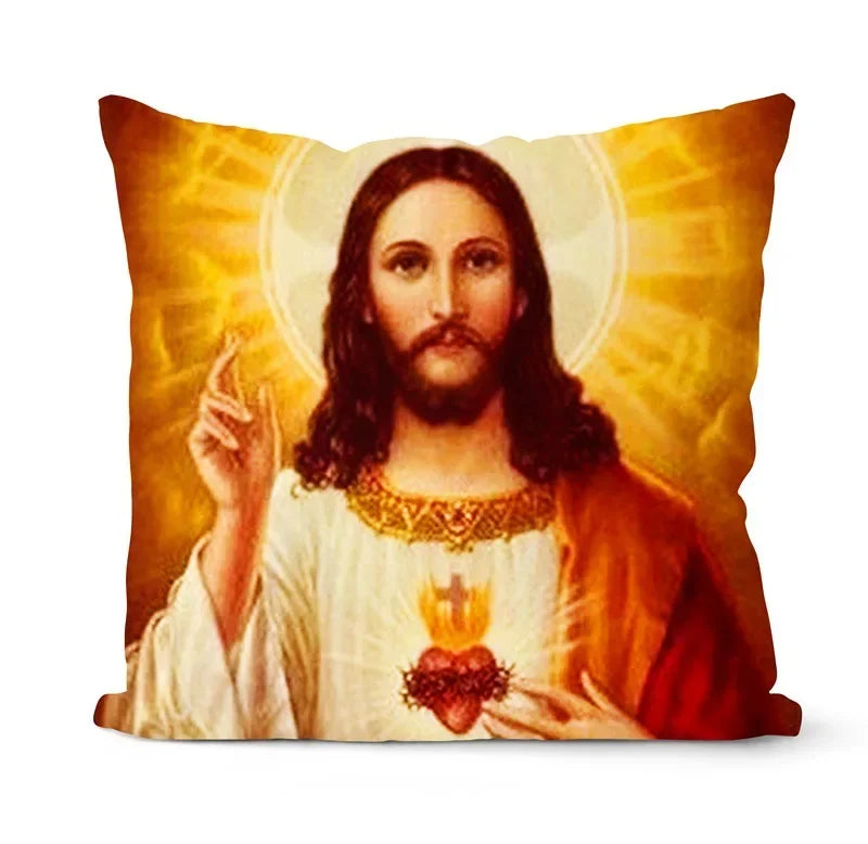 Retro Oil Painting Christmas Pillowcase - Axyaa Nativity Cushions Case Jesus Christ Print Throw Pillows Case