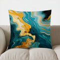 Axyaa Gold & Teal Marbled Cushion Cover - Abstract Pattern for Sofa, Bedroom, Car