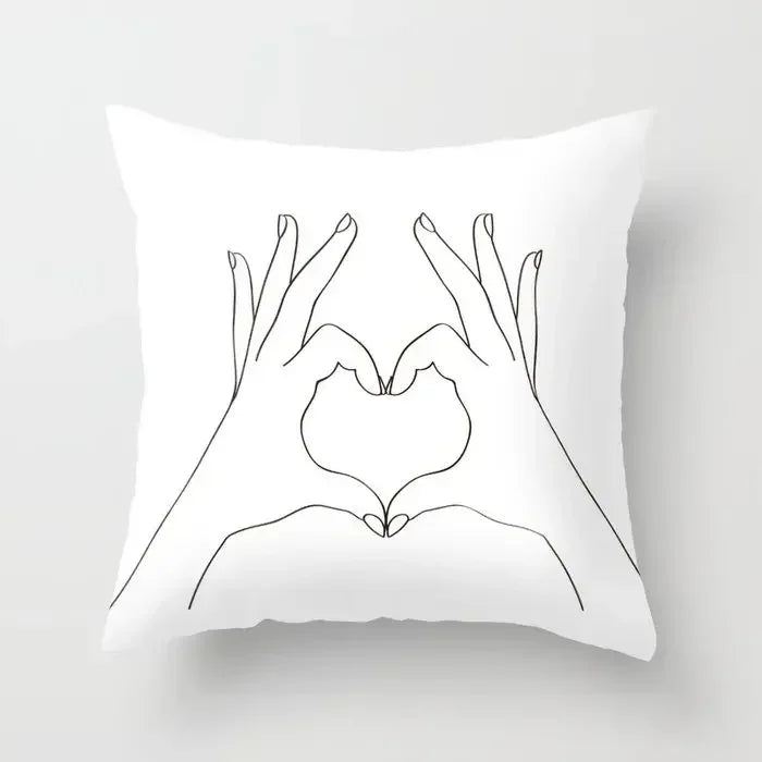 Minimalist White Pillow Cover - Axyaa Portrait Sketch Nordic Cushion