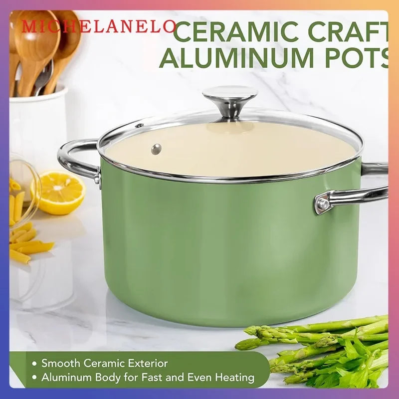 Axyaa 6-Qt Nonstick Ceramic Coated Stock Pot with Lid Induction Compatible