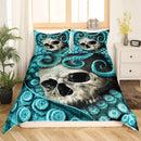 Axyaa Octopus Skull 3D Print Duvet Cover Set Blue Cotton Comforter Bedding with 2 Pillow Shams