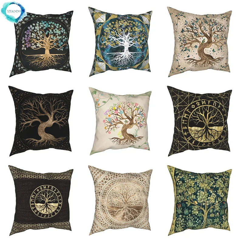 Axyaa Tree of Life Mystic Viking Gold Cushion Cover Pillowcase