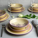 Axyaa Lavender Floral Ceramic Dinnerware Set for 4 | Purple & Cream Tableware Service