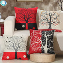 Axyaa Black Red Tree Cotton Linen Throw Pillow Cover Decor Home Sofa Bed Decorative