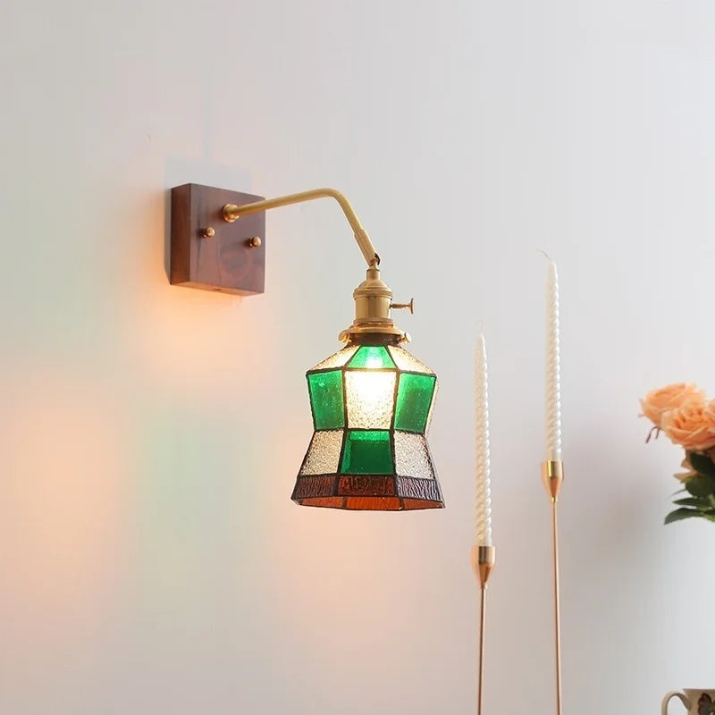 Axyaa Glass Walnut LED Wall Light Fixtures for Modern Home Decor