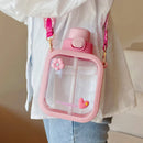 Axyaa Kawaii Flat Water Bottle with Straw Strap, BPA-Free, Portable & Cute