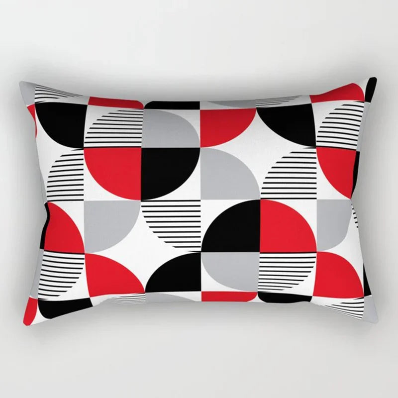 Axyaa Patchwork Stripe Polyester Cushion Cover, Classic Black Red Series, Geometric Design