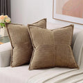 Axyaa Soft Corduroy Striped Border Throw Pillow Covers 18x18 Inch