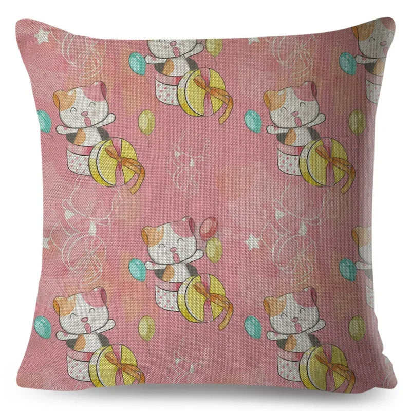 Axyaa Cat Cushion Cover: Decorative Linen Pillow for Home, Sofa, Children's Room