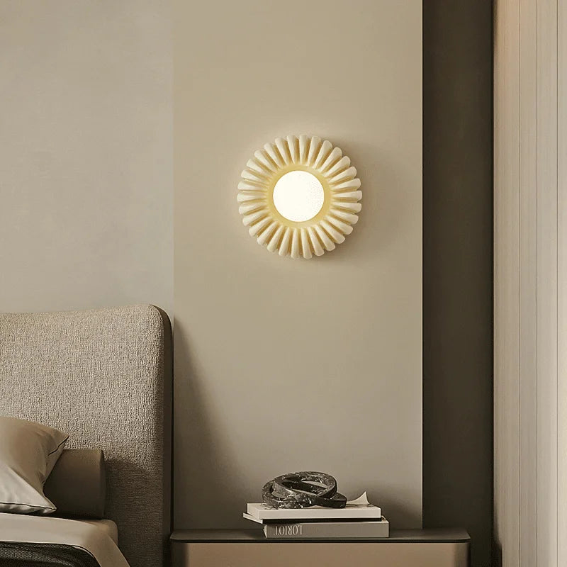 Axyaa Retro Round Bedside Wall Lamp High-end White Glass Sconce