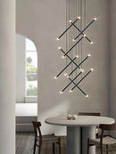 Axyaa Designer Cylindrical Chandelier & Table Lamp Set for Modern Living Rooms & Hotels