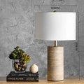 Axyaa Wood Table Lamps with LED, Linen Lampshade for Living Room, Office, and Bedroom