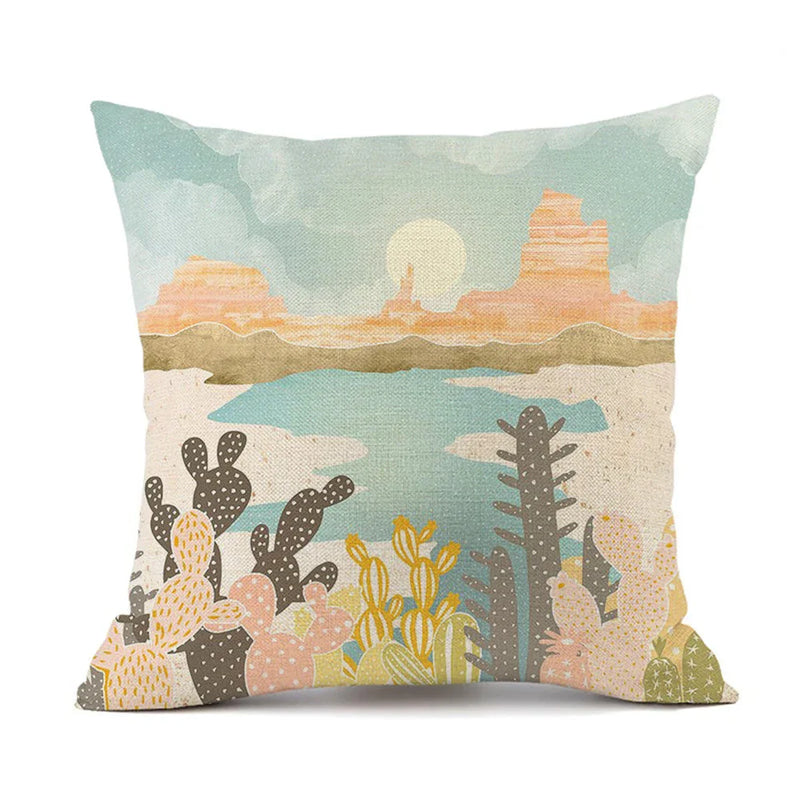 Axyaa Sunset Cactus Desert Cushion Cover - Home Decor Sofa Pillow Case