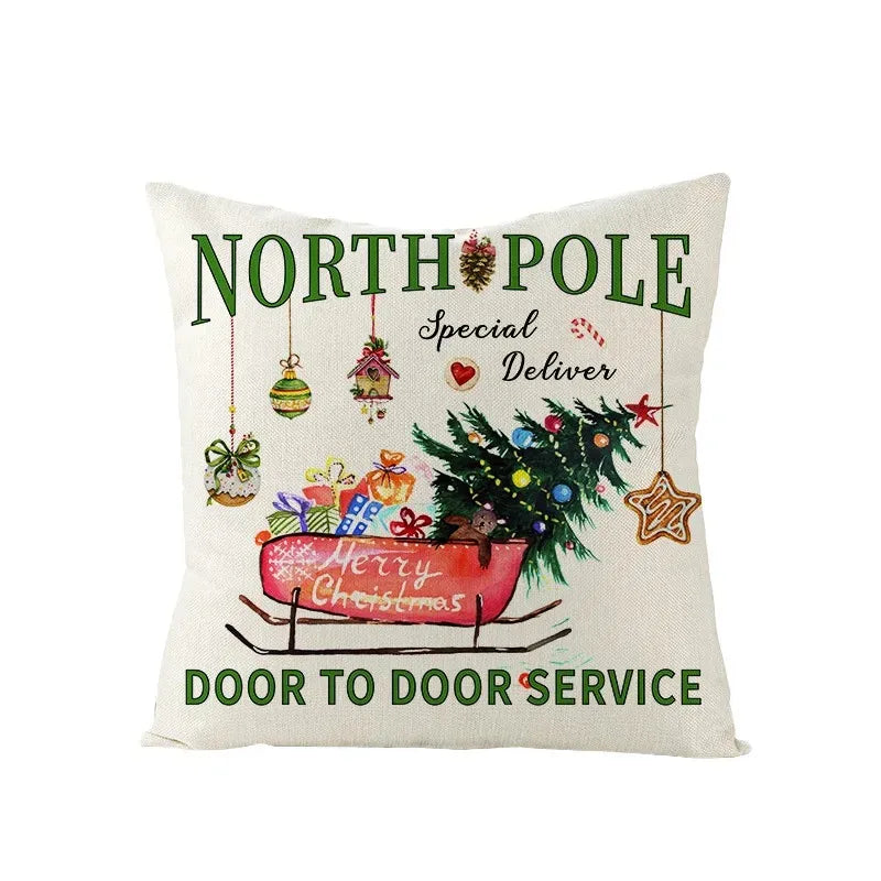 Axyaa Christmas Gingerbread Car Tree Print Pillowcase for Festive Home Decor