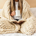Chunky Knit Cream Chenille Throw Blanket for Living Room Decor by Axyaa