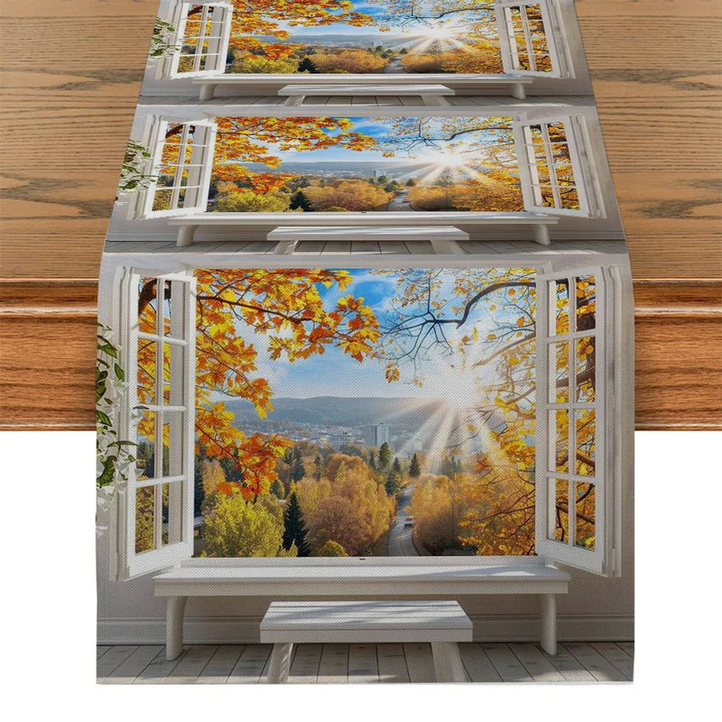 Axyaa Autumn Farmhouse Table Runner for Kitchen Dining Decor