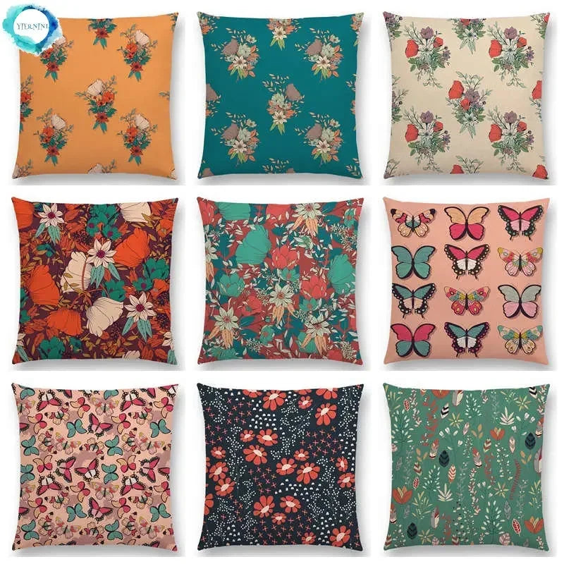 Axyaa Botanical Floral & Butterfly Cushion Cover - Home Decor Sofa Pillow Case