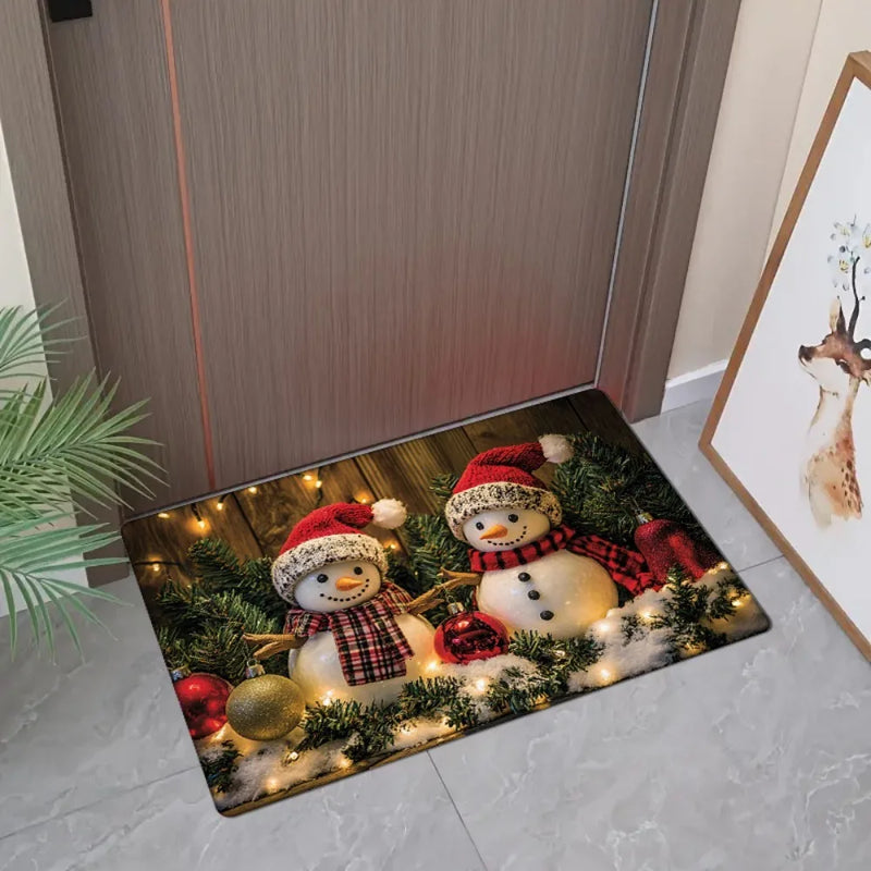 Snowman Printed Floor Mat for Home Room Bathroom Kitchen, Non-Slip Water Absorption
