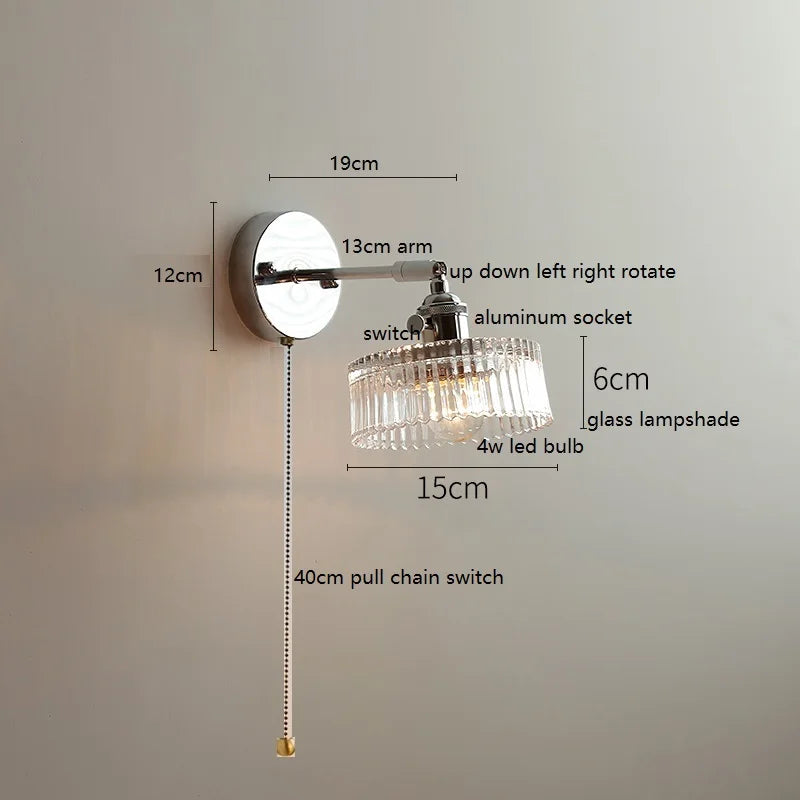 Axyaa Clear Glass LED Bathroom Mirror Wall Light, Modern Nordic Iron Metal Switch Fixtures