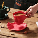 Axyaa Abstract Face Couple Ceramic Coffee Cup and Saucer Set