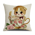 Axyaa Cute Cat Linen Pillowcase for Double Bed 45x45cm